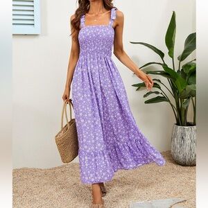 Purple Flowery Midi Dress